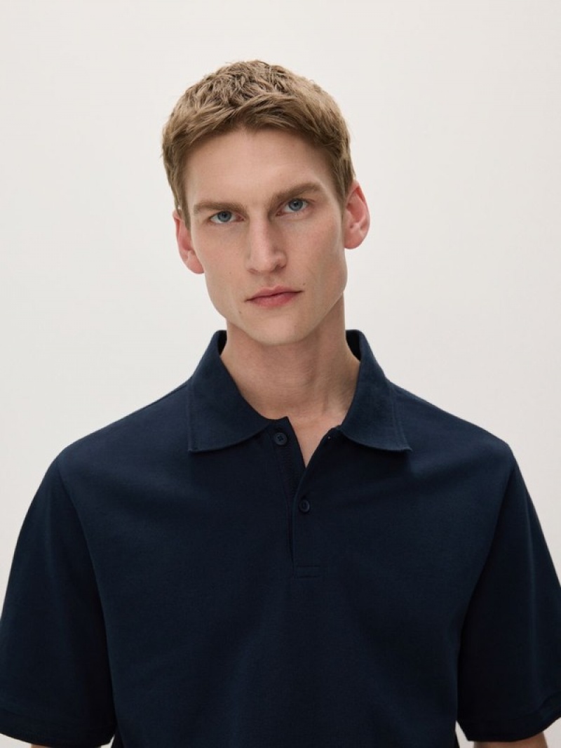 Reserved Oversized Polo Shirts Herren Navy | UJEFAX-607