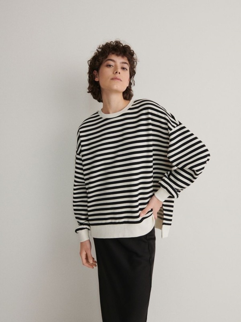 Reserved Oversized Stripe Sweatshirts Damen Schwarz | SYFCBN-795