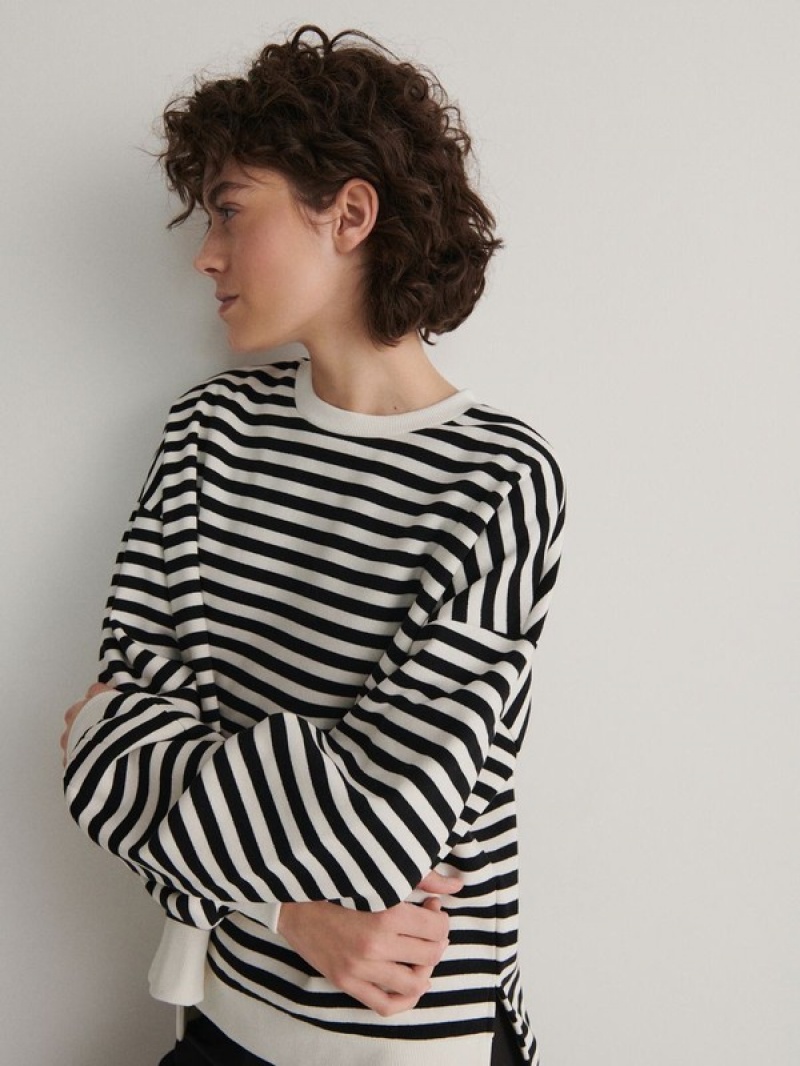 Reserved Oversized Stripe Sweatshirts Damen Schwarz | SYFCBN-795