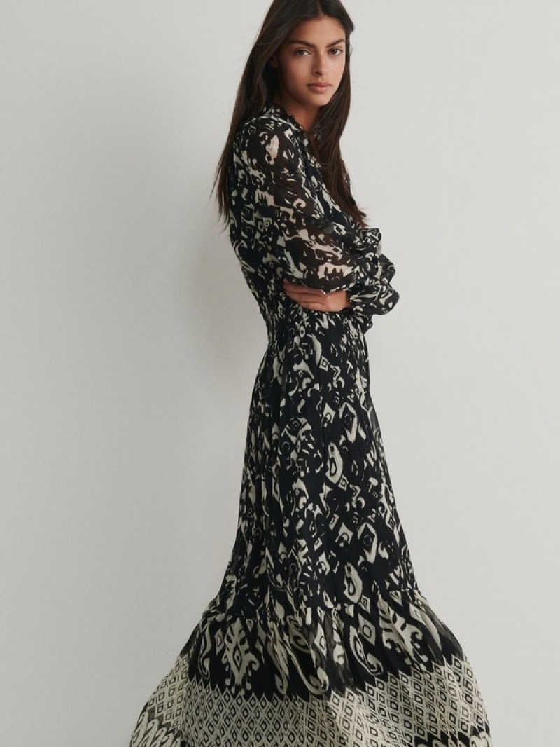 Reserved Patterned Maxi Kleid Damen Schwarz | BCODJL-563