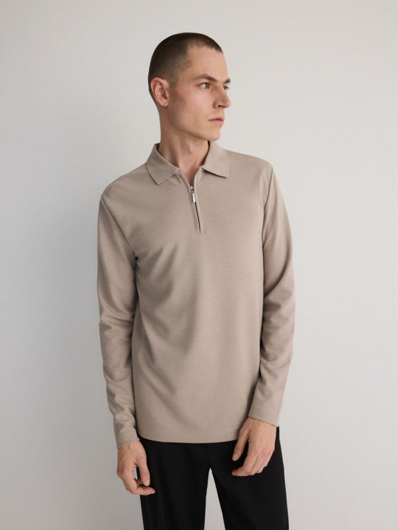 Reserved Regular Fit Long Sleeve Polo Shirts Herren Beige | AMVGLZ-426