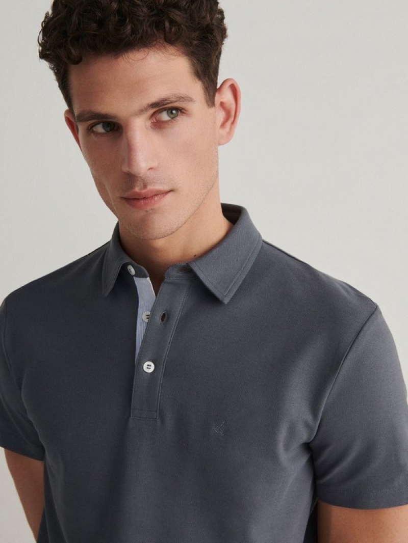 Reserved Regular Fit Polo Shirts Herren Grau Blau | MEXKDH-281