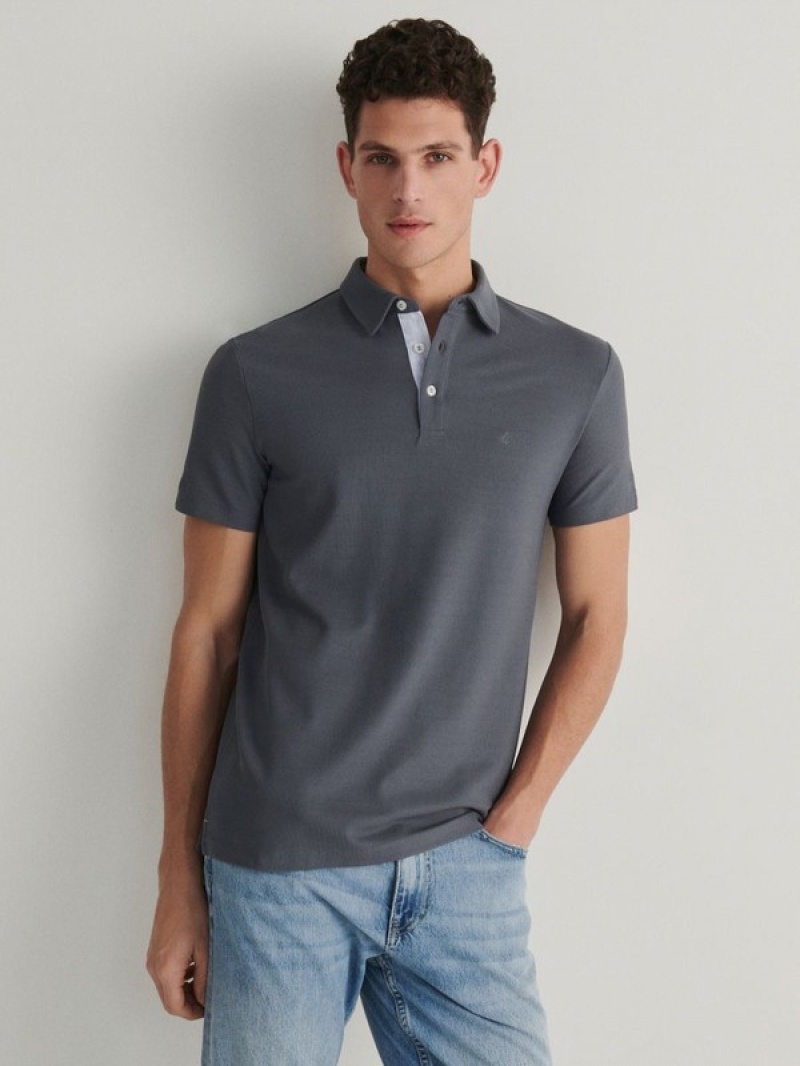 Reserved Regular Fit Polo Shirts Herren Grau Blau | MEXKDH-281