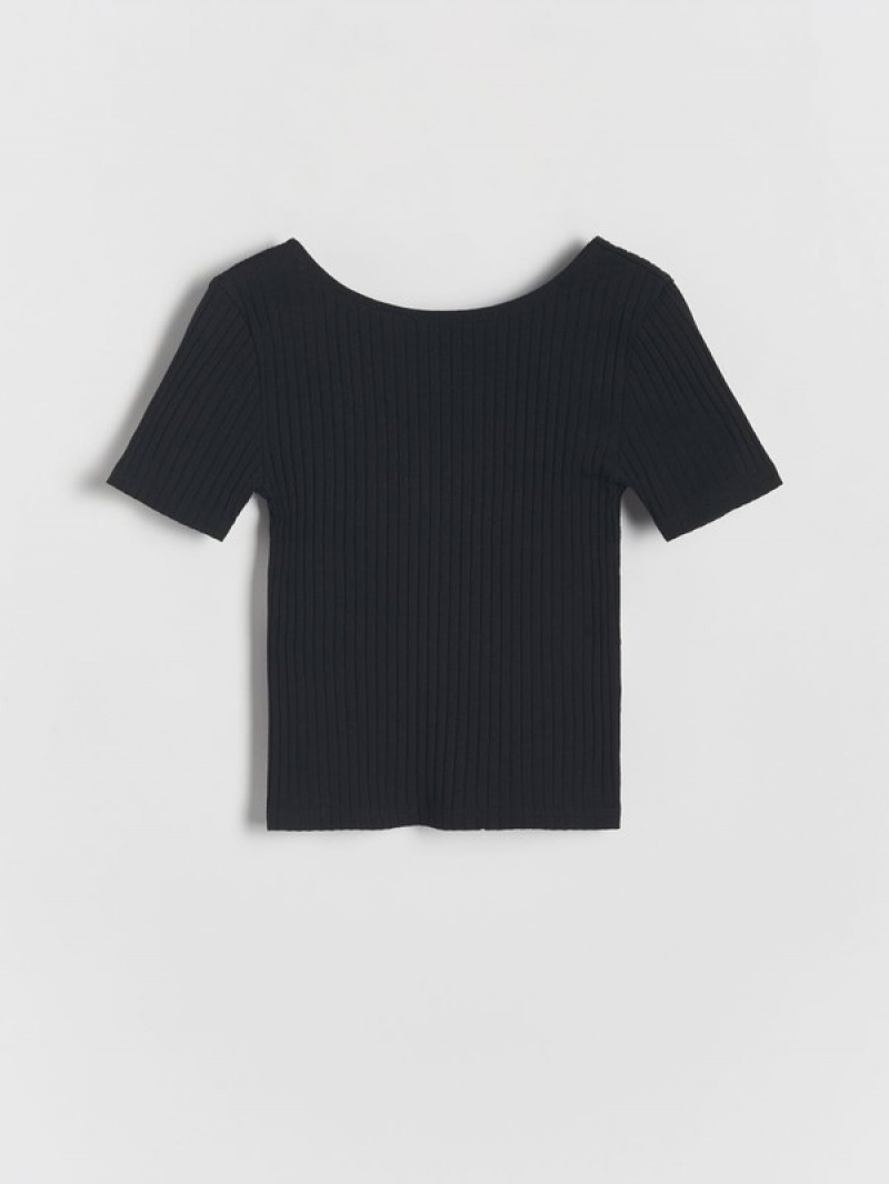 Reserved Rib Knit T-shirts Mädchen Schwarz | PODZTV-230