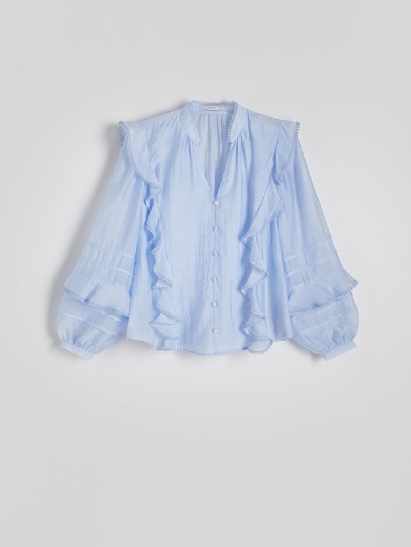 Reserved Ruffle Hemd Damen Hellblau | FBDPAT-218