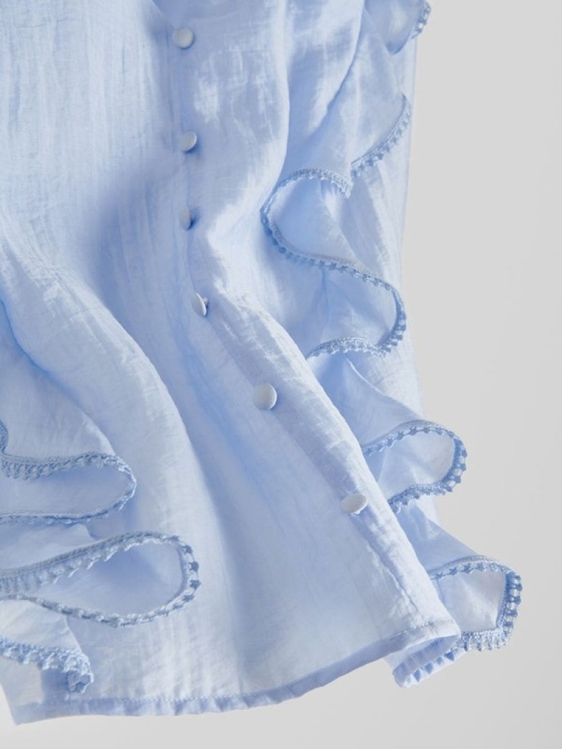 Reserved Ruffle Hemd Damen Hellblau | FBDPAT-218