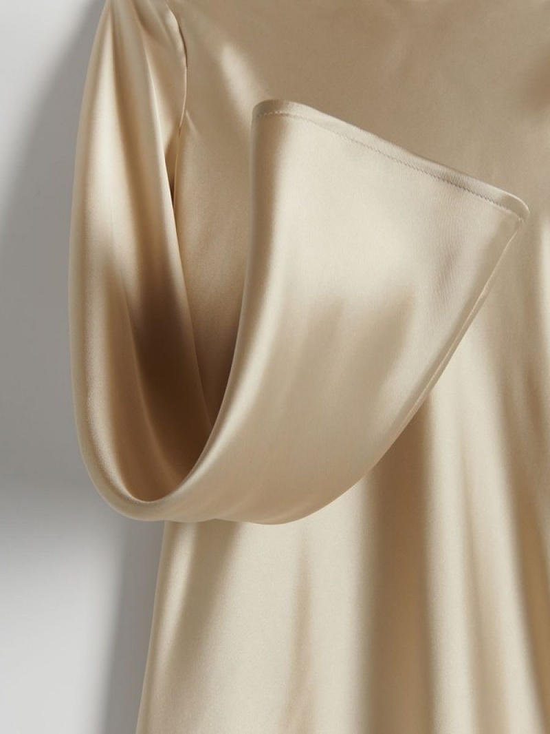 Reserved Satin Kleid Damen Beige | XNCWVM-843