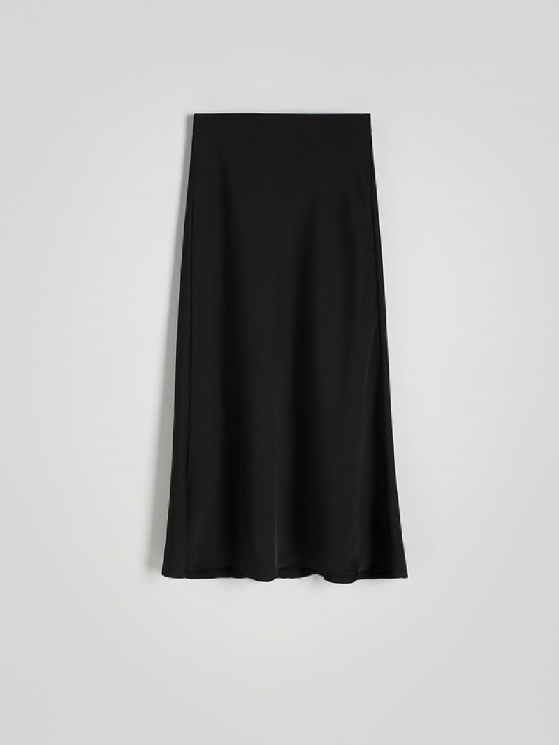 Reserved Satin Midi Röcke Damen Schwarz | PCZFXO-069