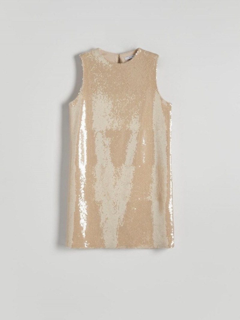 Reserved Sequin Mini Kleid Damen Beige | IQWKMC-389