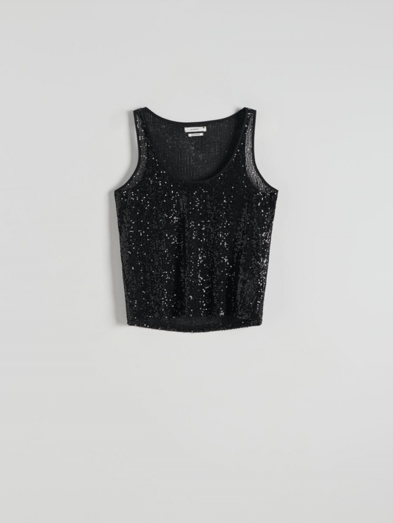 Reserved Sequin Top Hemd Damen Schwarz | OLAXQY-723