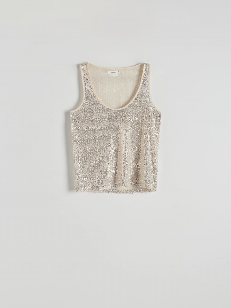 Reserved Sequin Top Hemd Damen Silber | SYUGHO-024