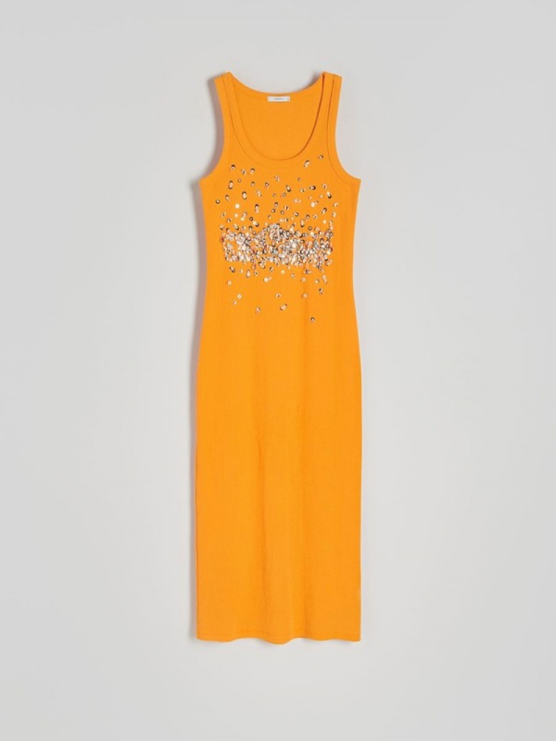 Reserved Shiny Appliqués Kleid Damen Orange | ZYGMFB-517