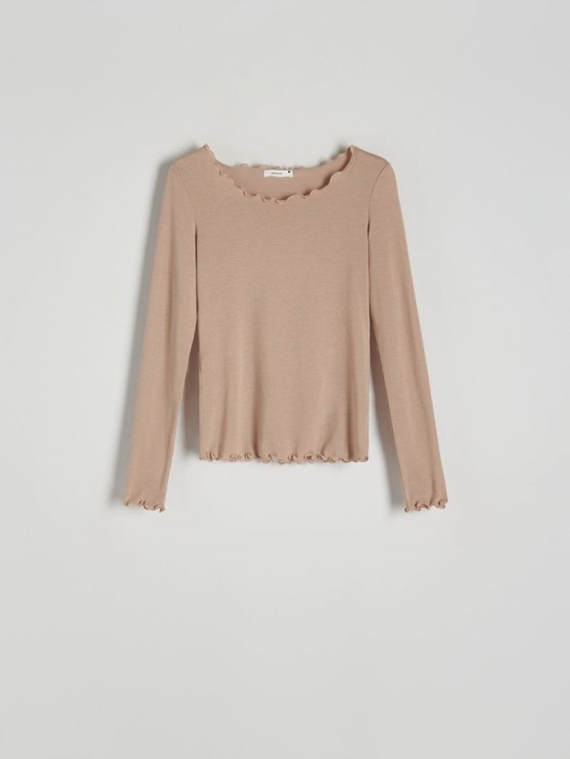 Reserved Silk Top Hemd Damen Beige | XPTDVO-063