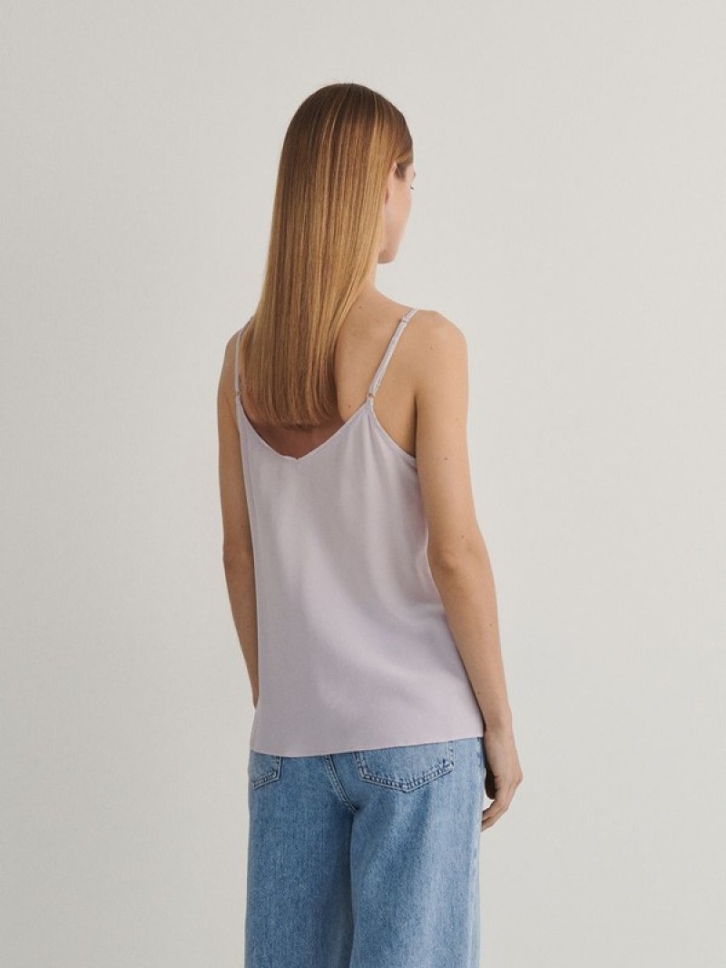 Reserved Silk Top Hemd Damen Lavendel | HVFOUX-263