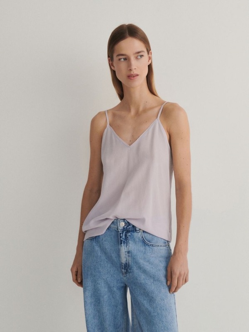 Reserved Silk Top Hemd Damen Lavendel | HVFOUX-263