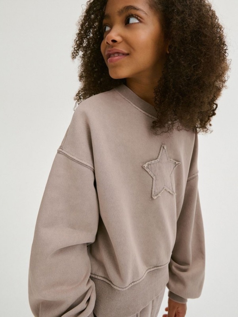 Reserved Star Motif Sweatshirts Mädchen Beige | CSVOTL-589