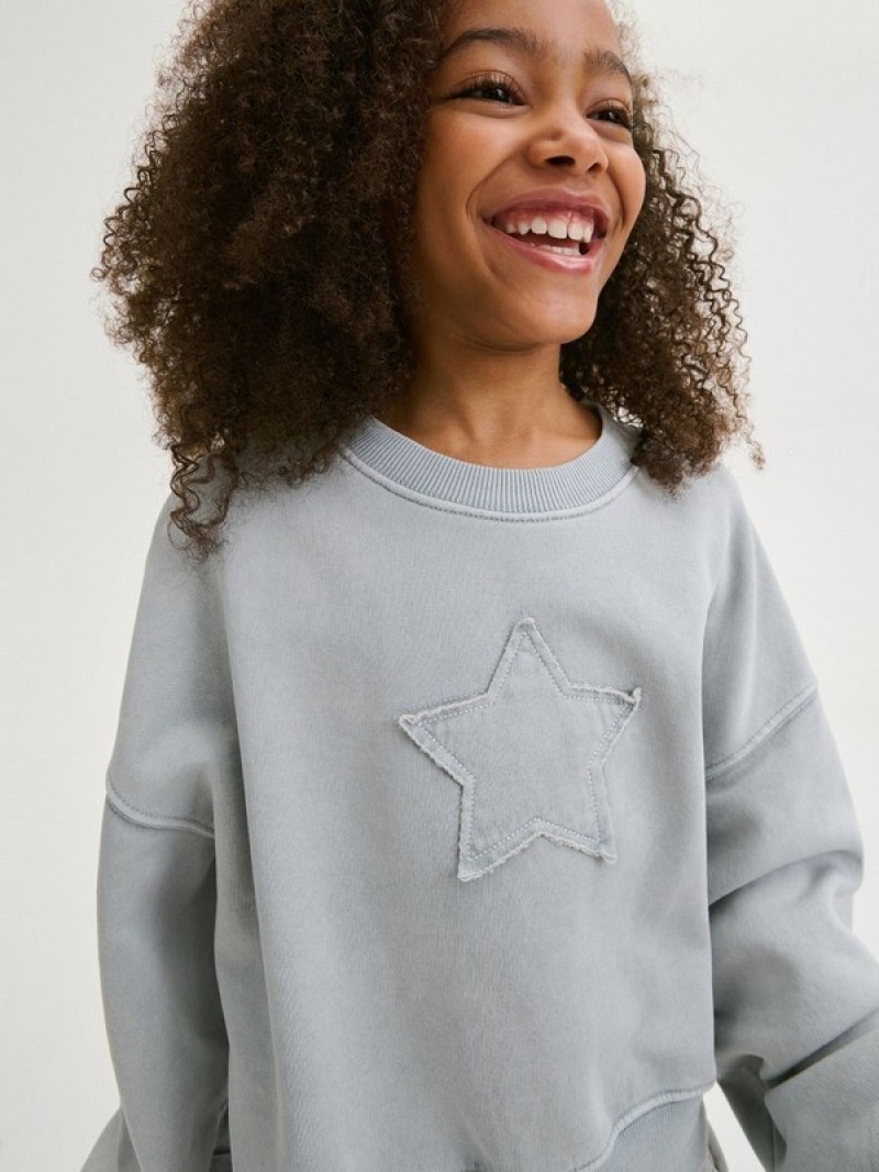 Reserved Star Motif Sweatshirts Mädchen Hellgrau | YDQIBM-724