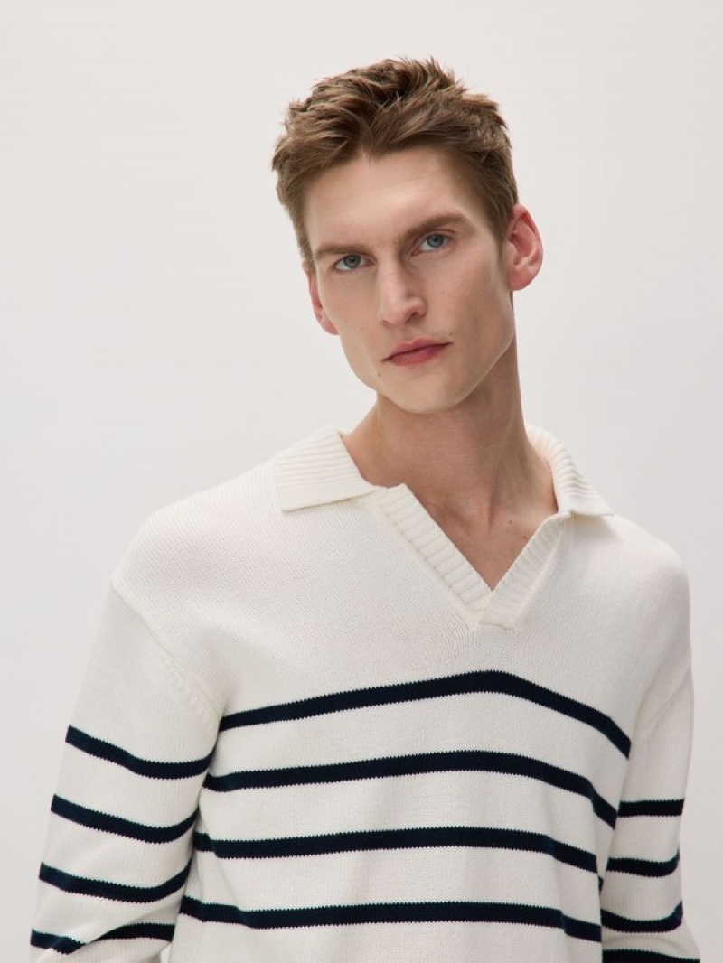 Reserved Stripe Baumwoll Pullover Herren Weiß | JRFPXU-295