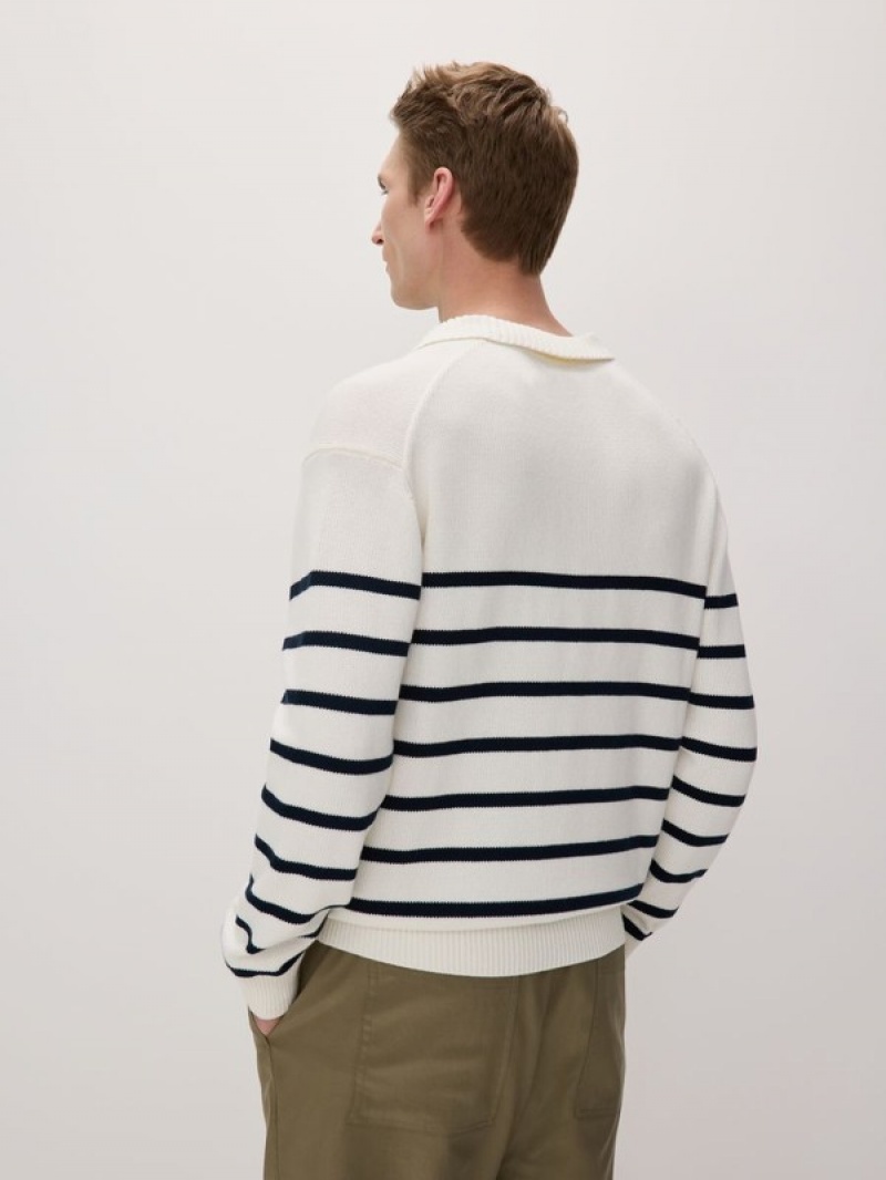 Reserved Stripe Baumwoll Pullover Herren Weiß | JRFPXU-295