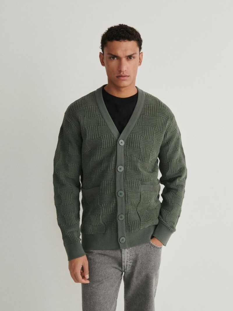 Reserved Structural Knit Cardigan Pullover Herren Grün | TBWELR-513