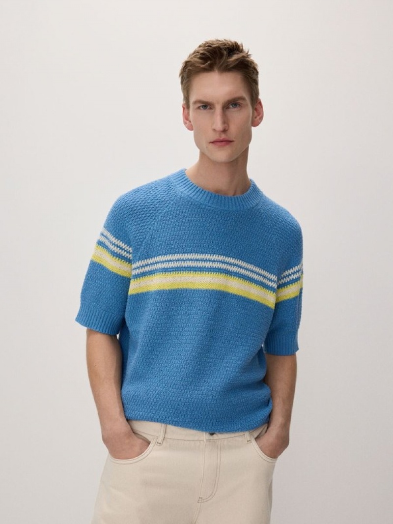 Reserved Structural Knit Pullover Herren Blau | FHQSXW-518