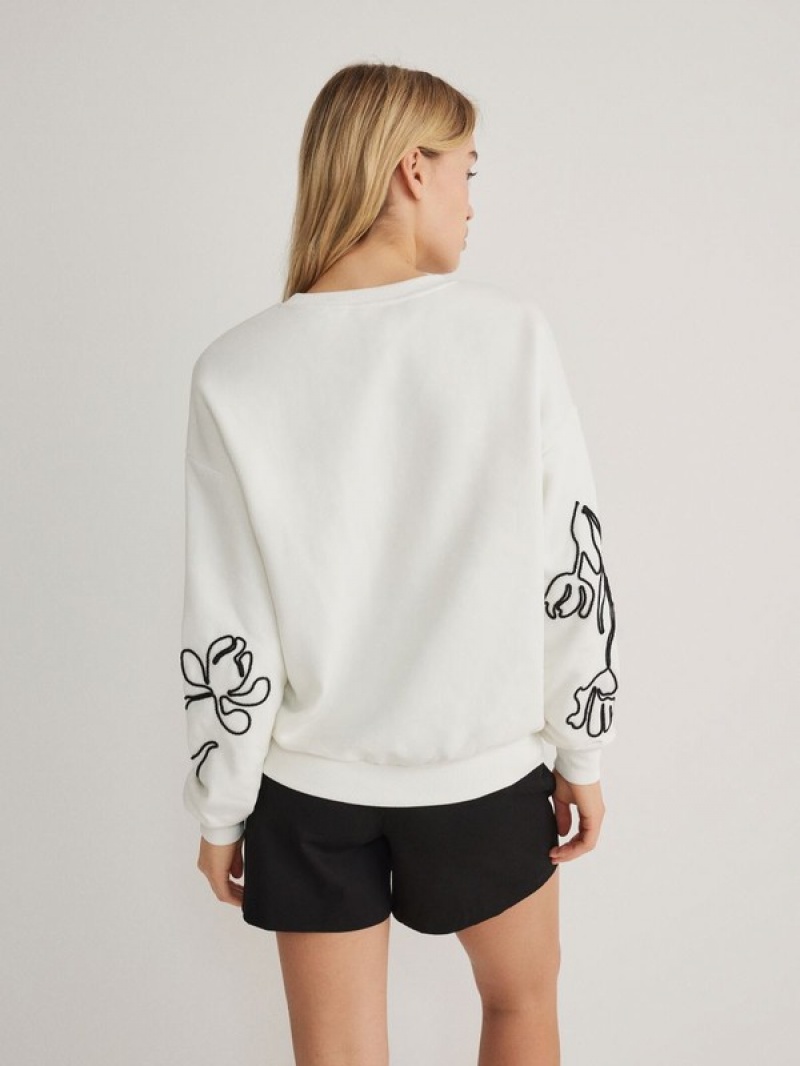 Reserved Sweatdecorative Appliqué Sweatshirts Damen Weiß | OREJTC-567