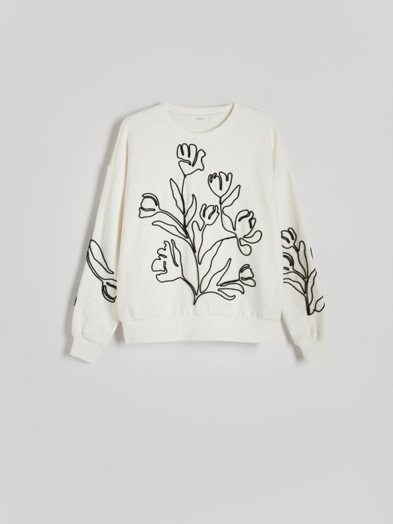 Reserved Sweatdecorative Appliqué Sweatshirts Damen Weiß | OREJTC-567