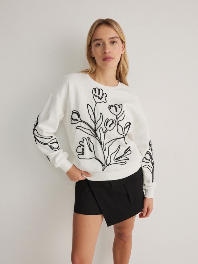 Reserved Sweatdecorative Appliqué Sweatshirts Damen Weiß | OREJTC-567