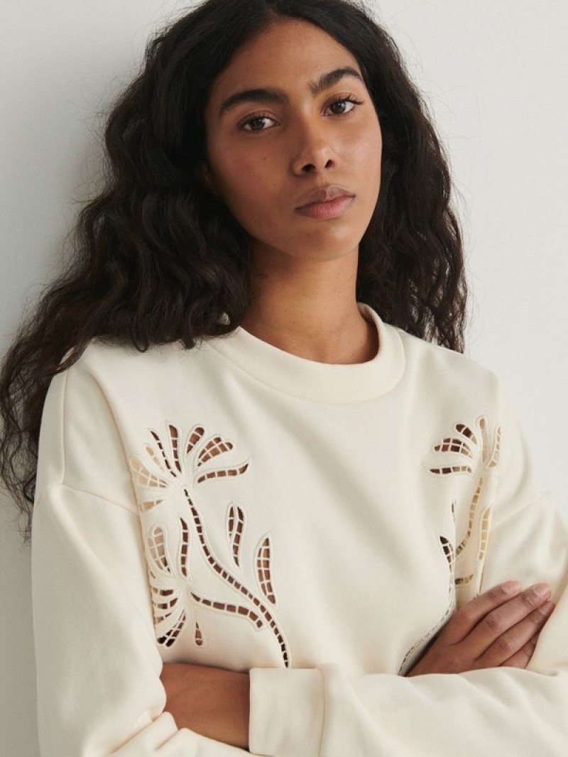 Reserved Sweatembroidery Detailing Sweatshirts Damen Weiß | NTSDQH-841