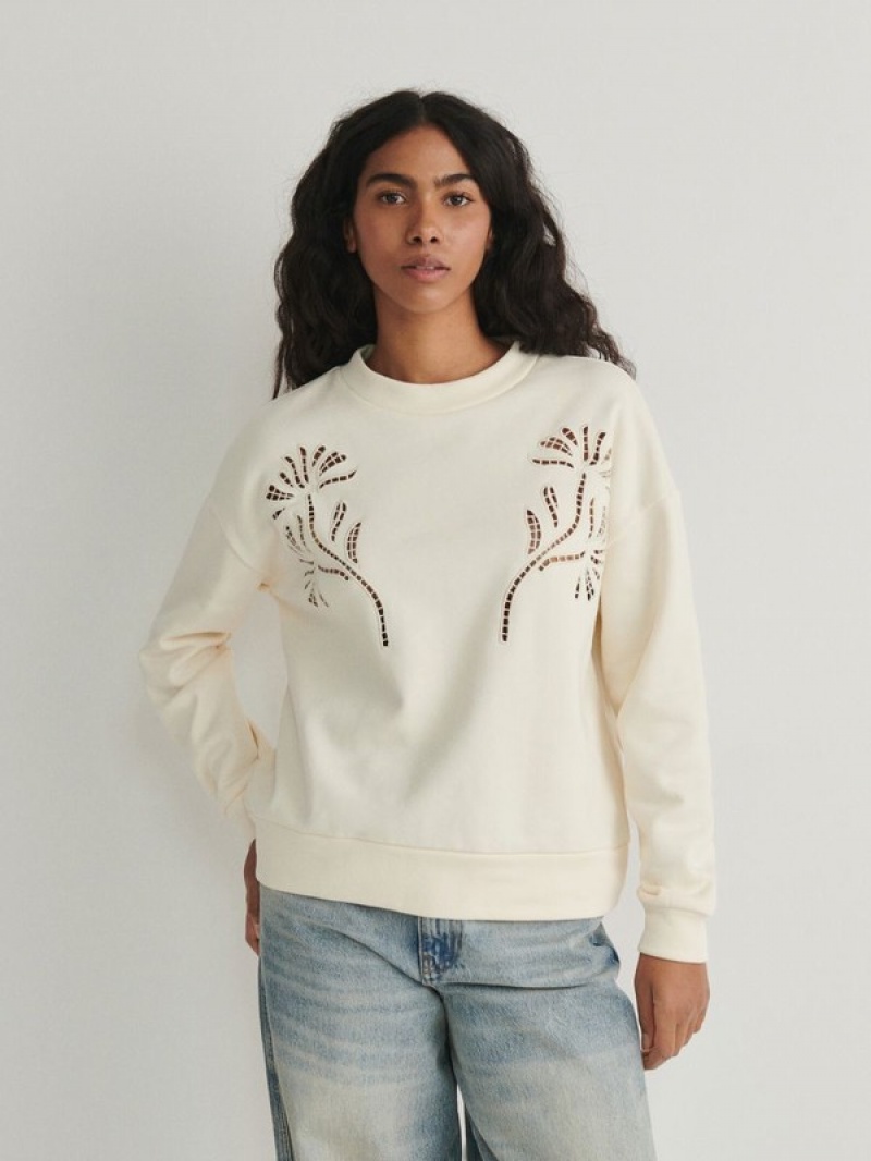 Reserved Sweatembroidery Detailing Sweatshirts Damen Weiß | NTSDQH-841