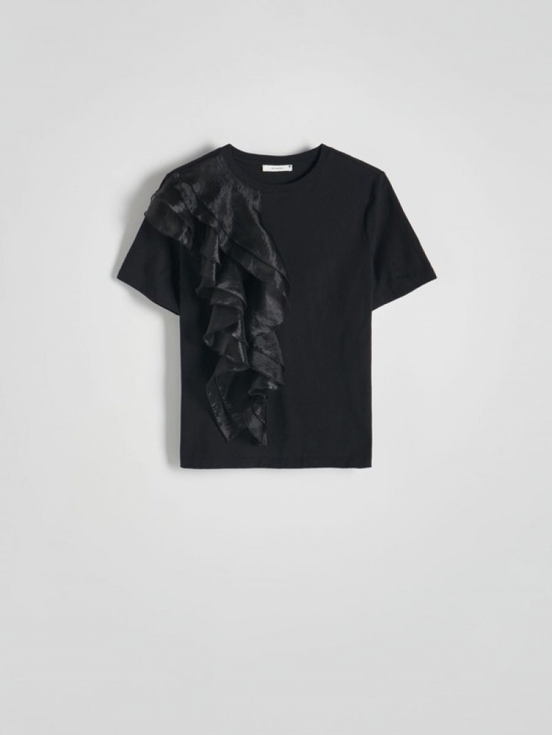 Reserved T-decorative Ruffle Detail Hemd Damen Schwarz | HXNUCW-593