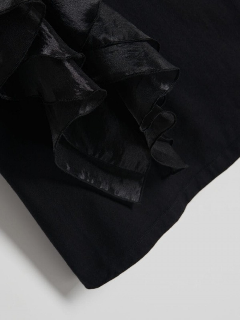 Reserved T-decorative Ruffle Detail Hemd Damen Schwarz | HXNUCW-593