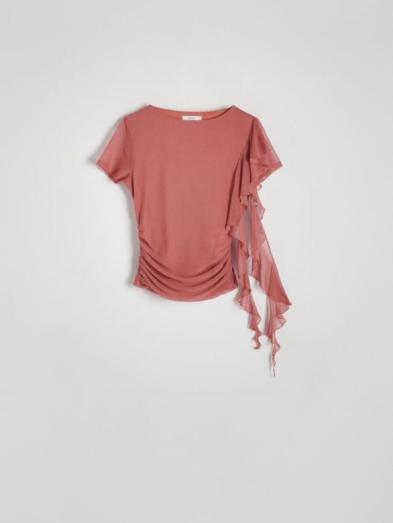 Reserved T-decorative Trimming Hemd Damen Rot | EFBRYW-592