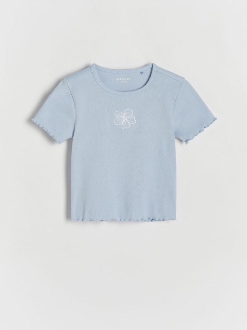 Reserved T-embroidery Detailing T-shirts Mädchen Blau | LOWSDB-285