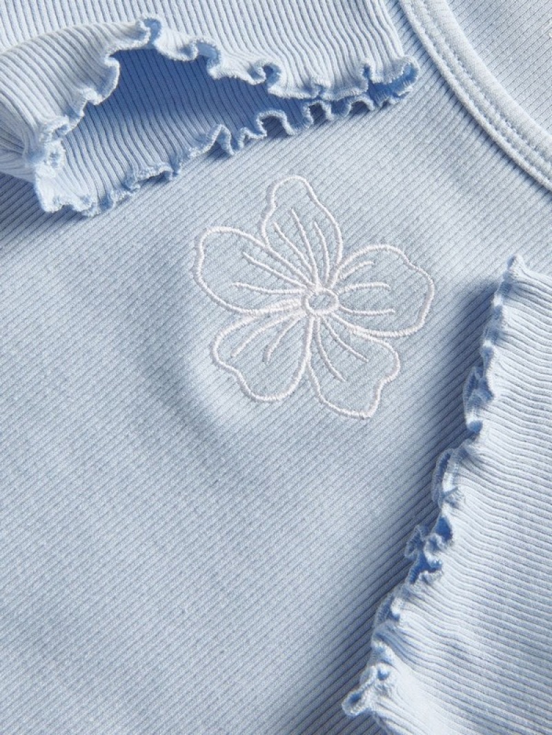 Reserved T-embroidery Detailing T-shirts Mädchen Blau | LOWSDB-285