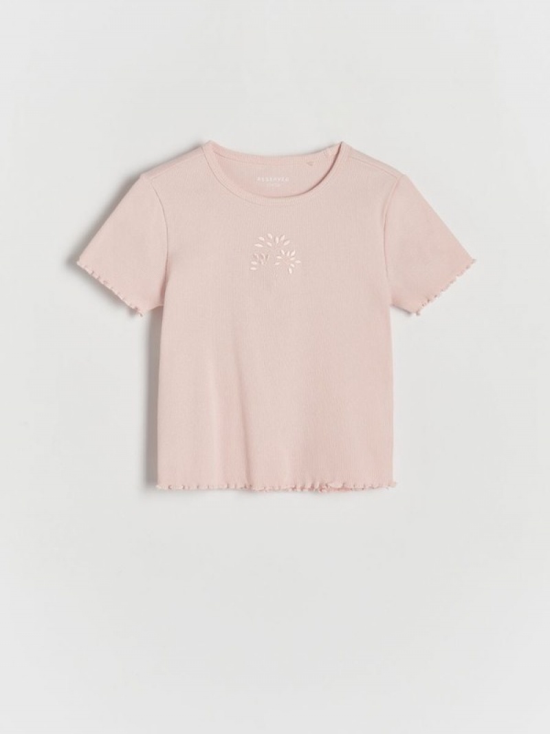 Reserved T-embroidery Detailing T-shirts Mädchen Rosa | WSDBPI-598