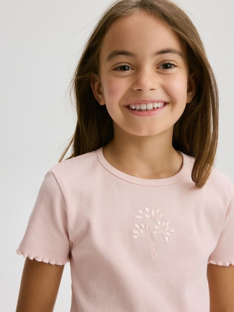 Reserved T-embroidery Detailing T-shirts Mädchen Rosa | WSDBPI-598