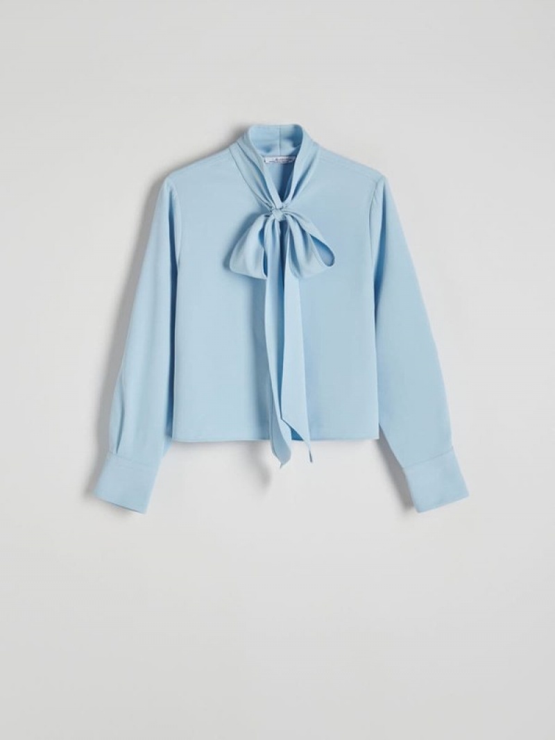 Reserved Tie Detail Hemd Damen Blau | WUNYKH-183