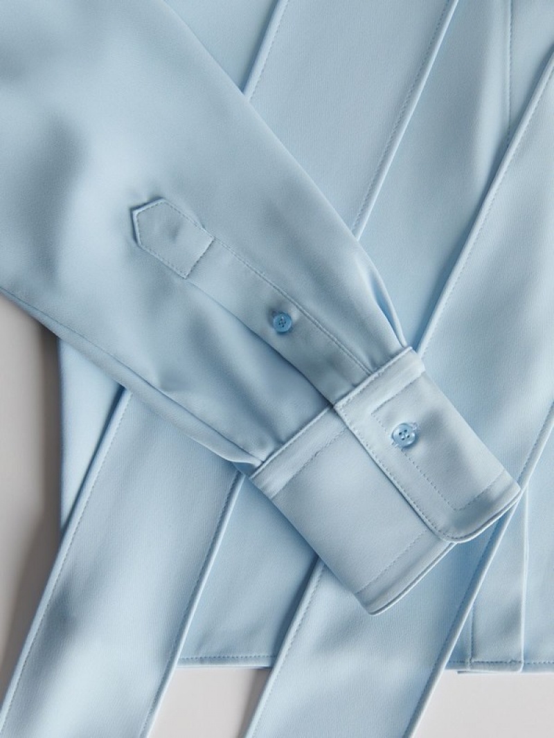 Reserved Tie Detail Hemd Damen Blau | WUNYKH-183