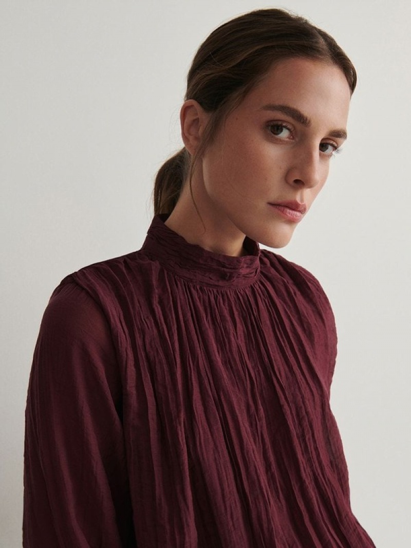 Reserved Topdecorative Gathering Hemd Damen Bordeaux | AHIFLY-389