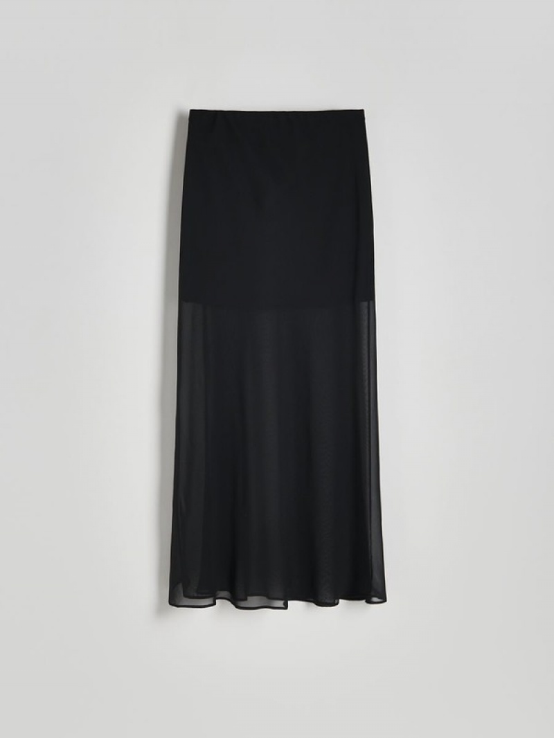 Reserved Transparent Maxi Röcke Damen Schwarz | VPHNTX-241