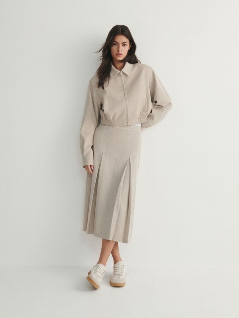 Reserved Two Pleats Röcke Damen Beige | DULEYW-540