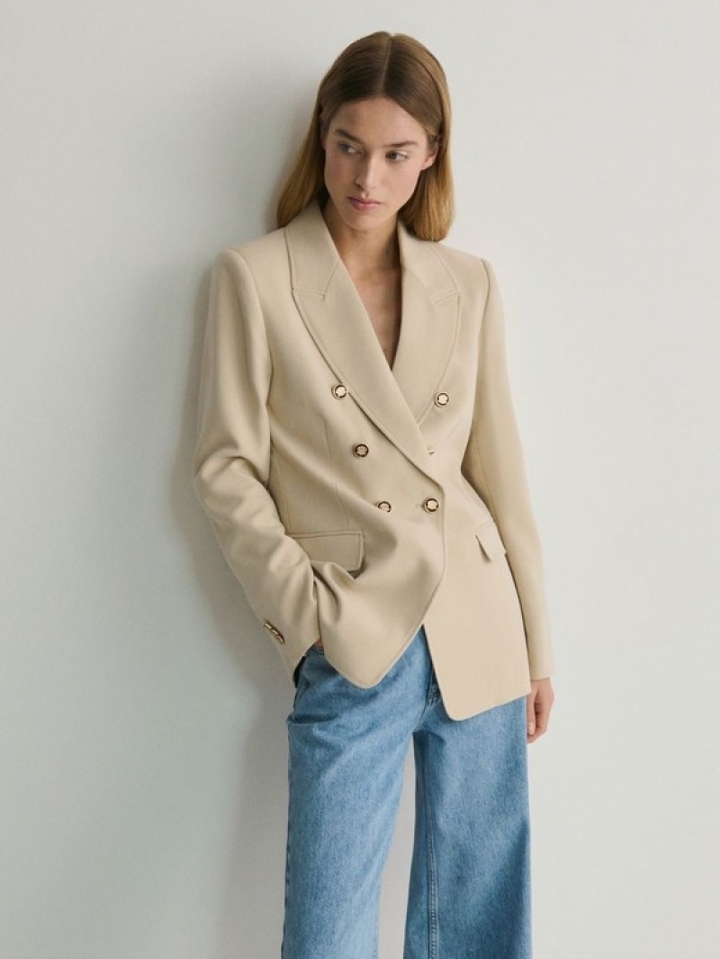 Reserved Viscose Blend Double-breasted Blazer Damen Beige | YEPMQW-025