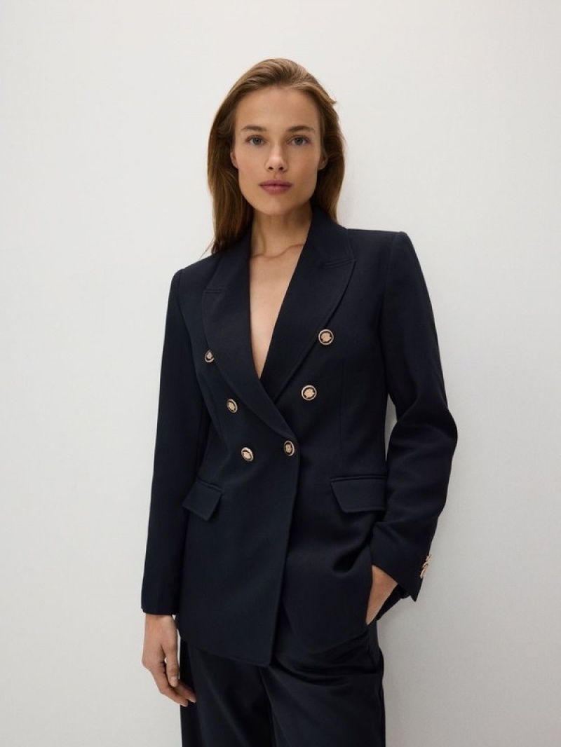 Reserved Viscose Blend Double-breasted Blazer Damen Navy | SZOQPY-712