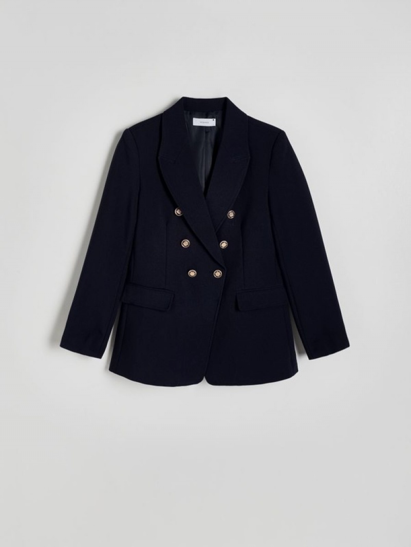 Reserved Viscose Blend Double-breasted Blazer Damen Navy | SZOQPY-712