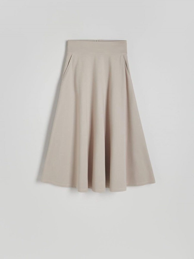 Reserved Viscose Blend Midi Röcke Damen Beige | KBFRPA-762