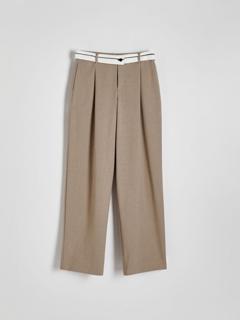 Reserved Weite Legcontrasting Waistband Hosen Damen Beige | HCBZUO-701