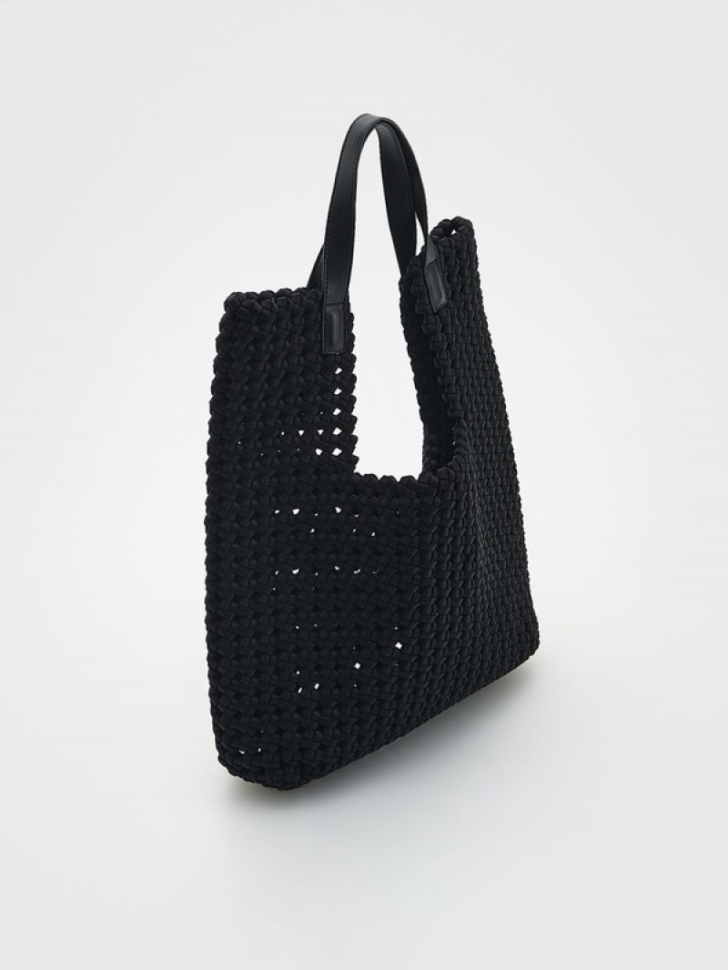 Reserved Woven Shopper Taschen Damen Schwarz | KWDCRM-275