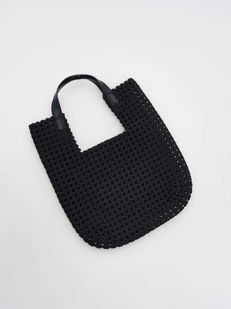 Reserved Woven Shopper Taschen Damen Schwarz | ZMNJQF-647